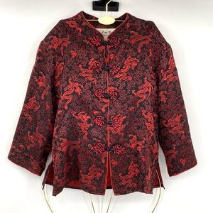 Ling Yun Dragon Jacket Women’s Medium Asian Frog Button Chic Red Black Vintage‎